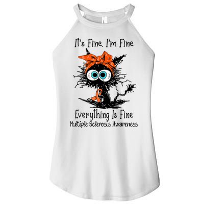 Funny Black Cat Its Fine Im Fine Multiple Sclerosis Women's Perfect Tri Rocker Tank