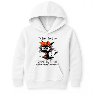 Funny Black Cat Its Fine Im Fine Multiple Sclerosis Kids Hoodie