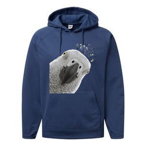 Funny Bird Curious African Gray Parrot Gift Performance Fleece Hoodie