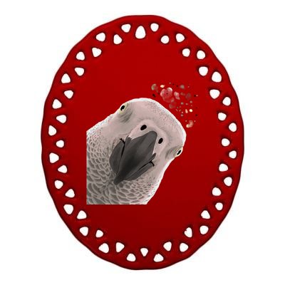 Funny Bird Curious African Gray Parrot Gift Ceramic Oval Ornament