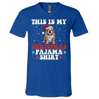 Funny Bulldog Christmas Dog Xmas This Is My Christmas Pajama Gift V-Neck T-Shirt