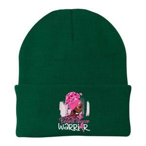 Fighting Breast Cancer Warrior Messy Bun Wear Pink Knit Cap Winter Beanie