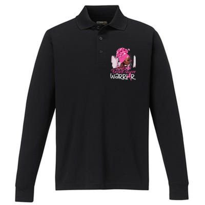 Fighting Breast Cancer Warrior Messy Bun Wear Pink Performance Long Sleeve Polo