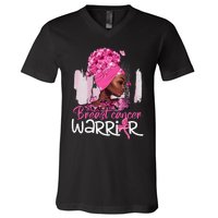 Fighting Breast Cancer Warrior Messy Bun Wear Pink V-Neck T-Shirt