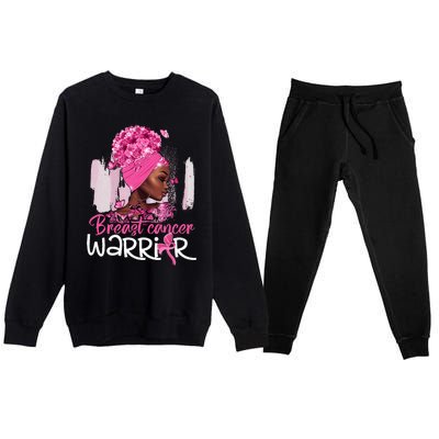 Fighting Breast Cancer Warrior Messy Bun Wear Pink Premium Crewneck Sweatsuit Set