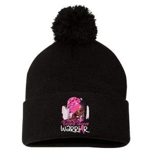 Fighting Breast Cancer Warrior Messy Bun Wear Pink Pom Pom 12in Knit Beanie