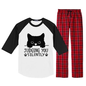 Funny Black Cat Judging You Silently Sarcastic Cat Mom Raglan Sleeve Pajama Set