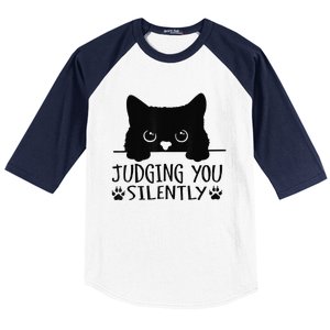 Funny Black Cat Judging You Silently Sarcastic Cat Mom Baseball Sleeve Shirt