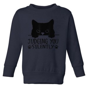 Funny Black Cat Judging You Silently Sarcastic Cat Mom Toddler Sweatshirt