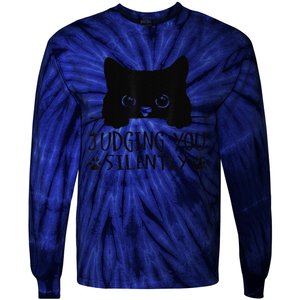 Funny Black Cat Judging You Silently Sarcastic Cat Mom Tie-Dye Long Sleeve Shirt