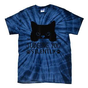 Funny Black Cat Judging You Silently Sarcastic Cat Mom Tie-Dye T-Shirt