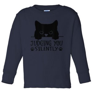 Funny Black Cat Judging You Silently Sarcastic Cat Mom Toddler Long Sleeve Shirt