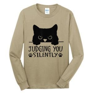 Funny Black Cat Judging You Silently Sarcastic Cat Mom Tall Long Sleeve T-Shirt