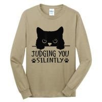 Funny Black Cat Judging You Silently Sarcastic Cat Mom Tall Long Sleeve T-Shirt