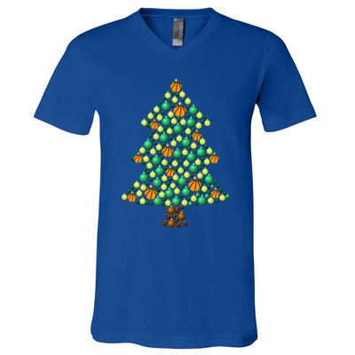 Fun Basketball Christmas Basketball Tree Meaningful Gift V-Neck T-Shirt