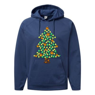 Fun Basketball Christmas Basketball Tree Meaningful Gift Performance Fleece Hoodie