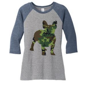 French Bulldog Camouflage Dog Camo Frenchie Owner Military Women's Tri-Blend 3/4-Sleeve Raglan Shirt