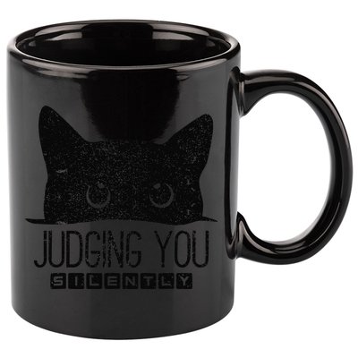 Funny Black Cat Judging You Silently Sarcastic Cat Mom Gift 11oz C Handle Ceramic Mug