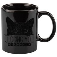 Funny Black Cat Judging You Silently Sarcastic Cat Mom Gift 11oz C Handle Ceramic Mug