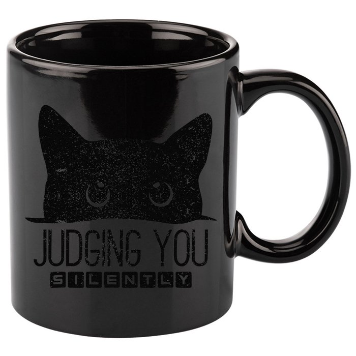 Funny Black Cat Judging You Silently Sarcastic Cat Mom Gift 11oz C Handle Ceramic Mug