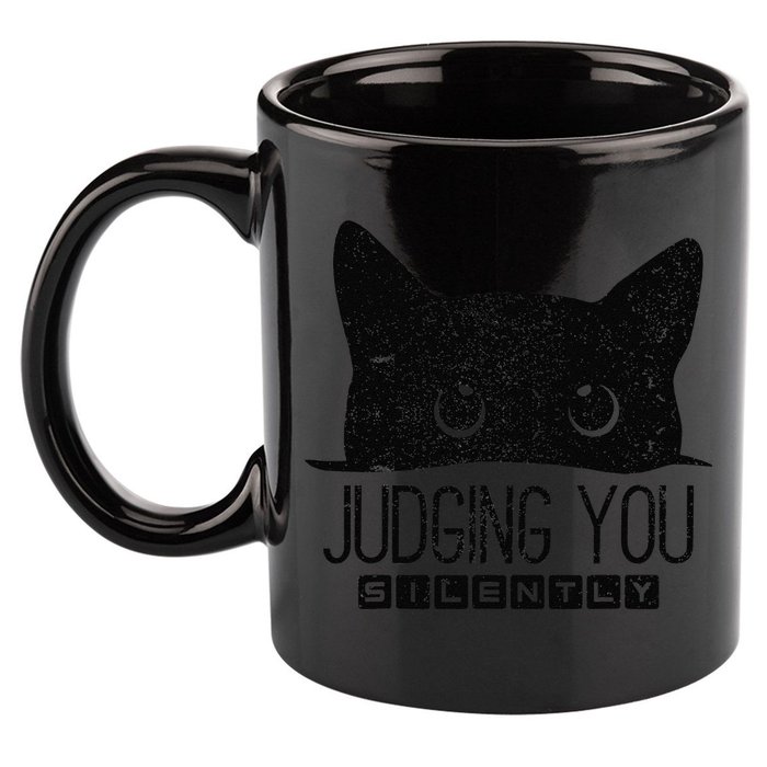 Funny Black Cat Judging You Silently Sarcastic Cat Mom Gift 11oz C Handle Ceramic Mug