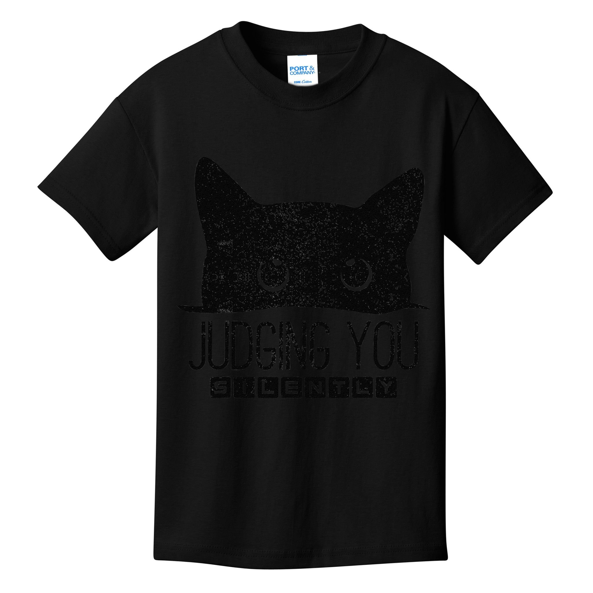 Funny Black Cat Judging You Silently Sarcastic Cat Mom Gift Kids T-Shirt