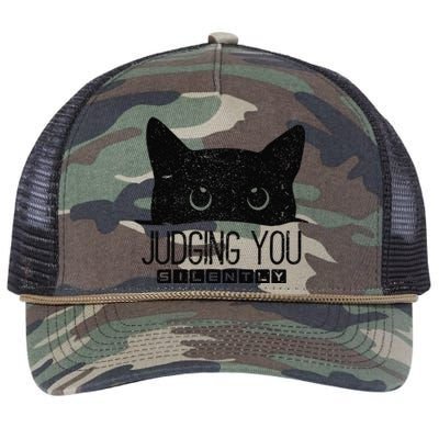 Funny Black Cat Judging You Silently Sarcastic Cat Mom Gift Retro Rope Trucker Hat Cap