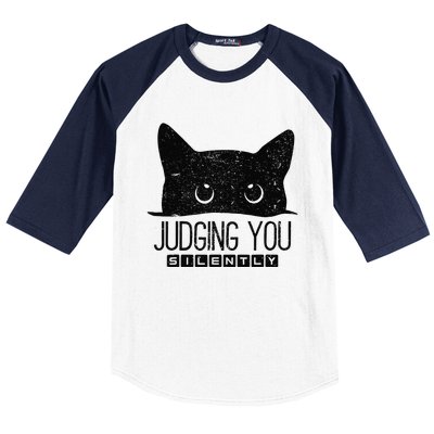 Funny Black Cat Judging You Silently Sarcastic Cat Mom Gift Baseball Sleeve Shirt