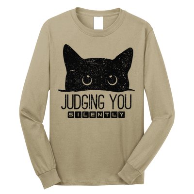 Funny Black Cat Judging You Silently Sarcastic Cat Mom Gift Long Sleeve Shirt