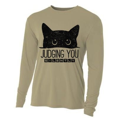 Funny Black Cat Judging You Silently Sarcastic Cat Mom Gift Cooling Performance Long Sleeve Crew