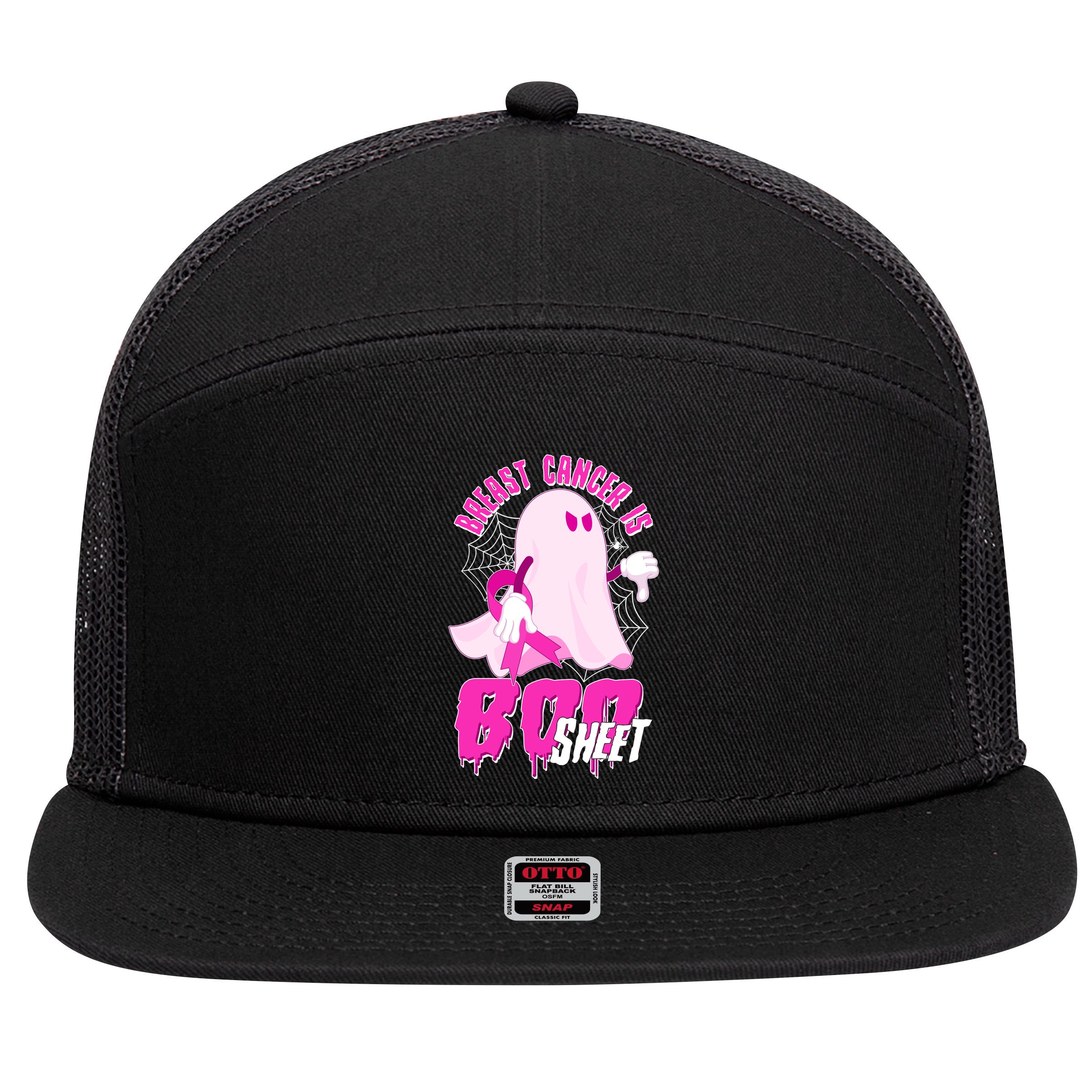 Funny Breast Cancer Is Boo Sheet Halloween Ghost 7 Panel Mesh Trucker Snapback Hat