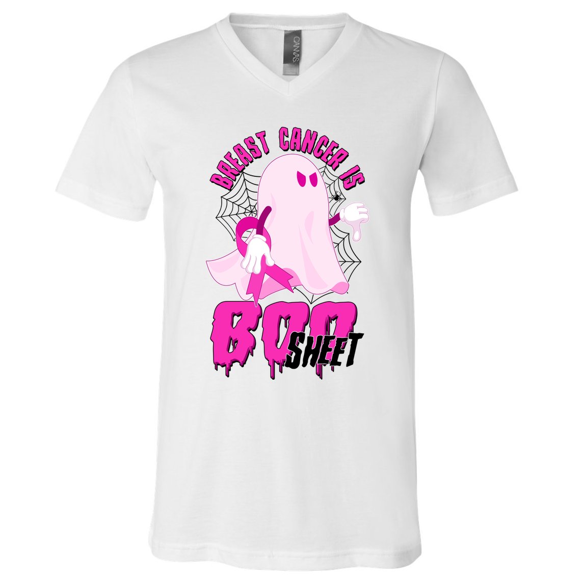 Funny Breast Cancer Is Boo Sheet Halloween Ghost V-Neck T-Shirt