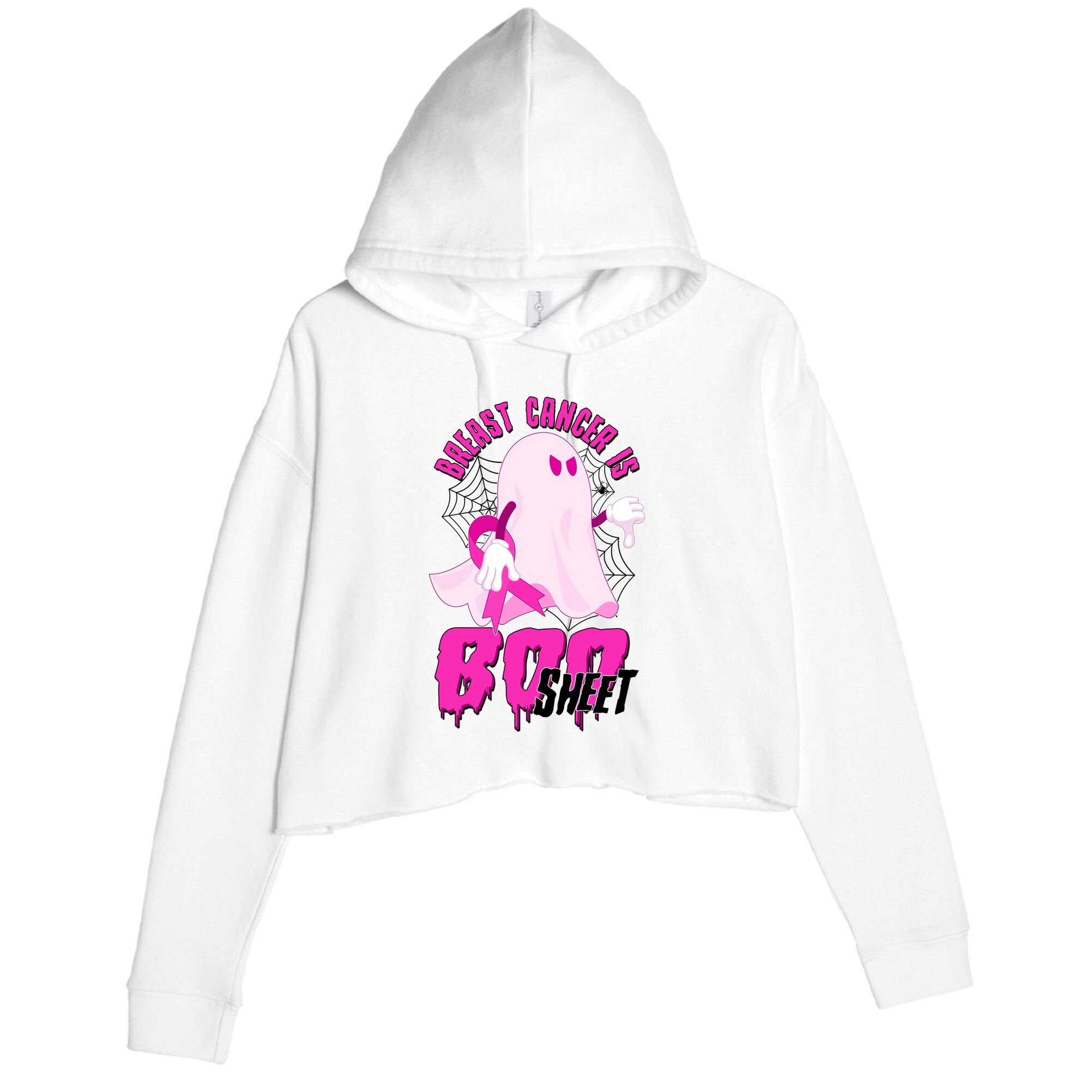 Funny Breast Cancer Is Boo Sheet Halloween Ghost Crop Fleece Hoodie