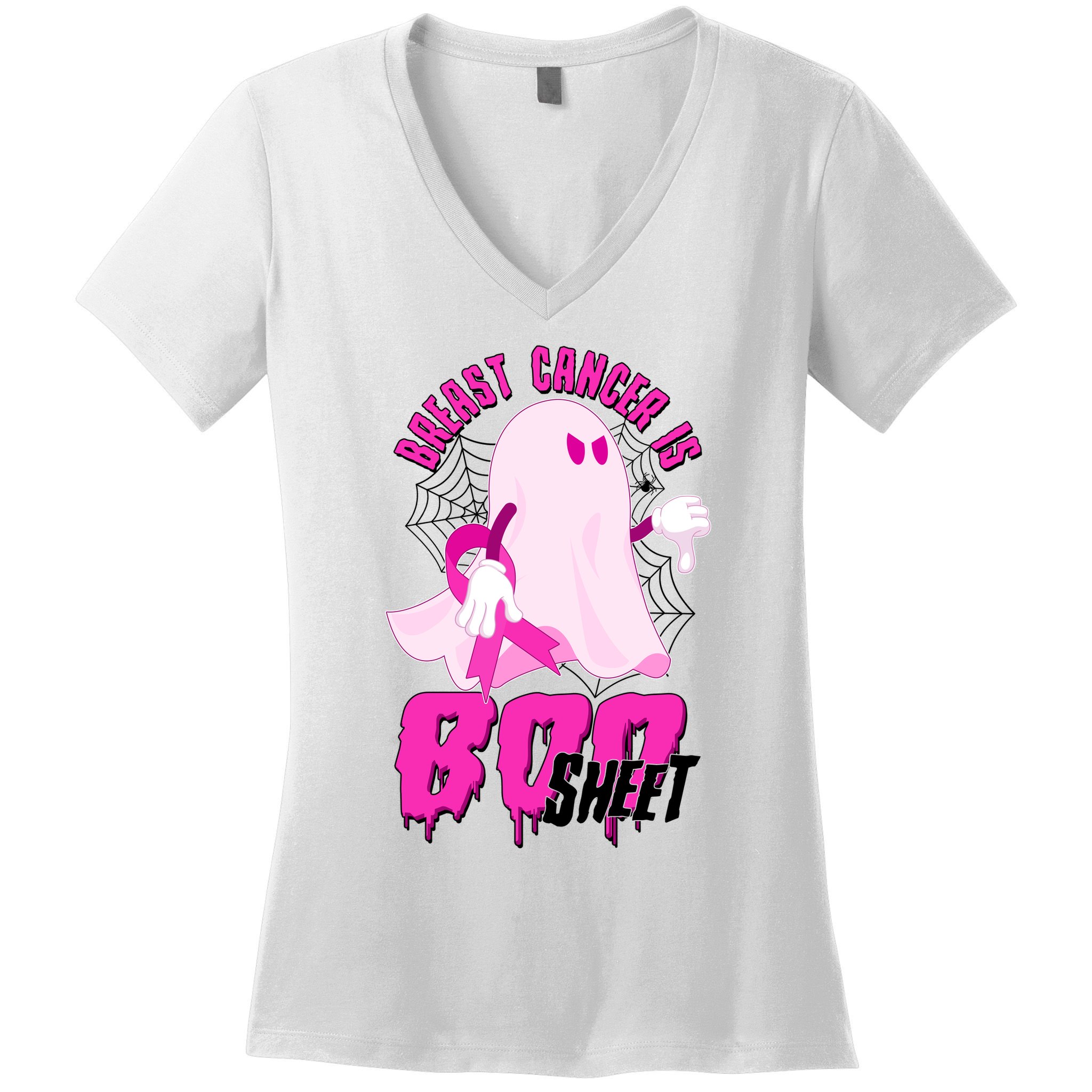 Funny Breast Cancer Is Boo Sheet Halloween Ghost Women's V-Neck T-Shirt