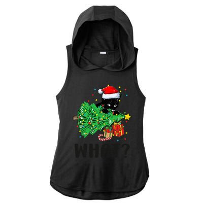 Funny Black Cat Gift Pushing Christmas Tree Over Cat What  Ladies PosiCharge Tri-Blend Wicking Draft Hoodie Tank