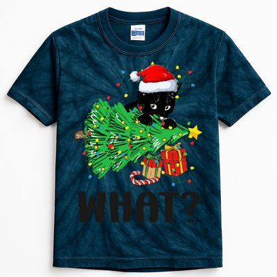 Funny Black Cat Gift Pushing Christmas Tree Over Cat What  Kids Tie-Dye T-Shirt