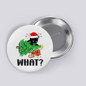 Funny Black Cat Gift Pushing Christmas Tree Over Cat What  Button