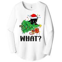 Funny Black Cat Gift Pushing Christmas Tree Over Cat What  Women's Perfect Tri Tunic Long Sleeve Shirt