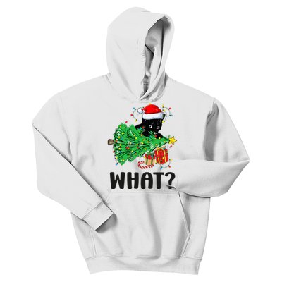 Funny Black Cat Gift Pushing Christmas Tree Over Cat What  Kids Hoodie