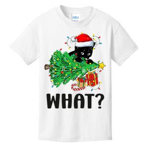 Funny Black Cat Gift Pushing Christmas Tree Over Cat What  Kids T-Shirt