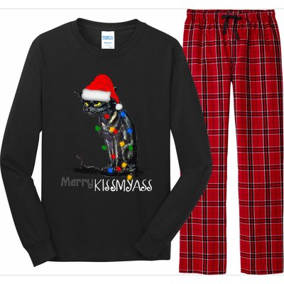 Funny Black Cat Merry Myass Xmas Pajamas Chritsmas Gift Long Sleeve Pajama Set