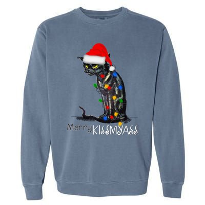 Funny Black Cat Merry Myass Xmas Pajamas Chritsmas Gift Garment-Dyed Sweatshirt