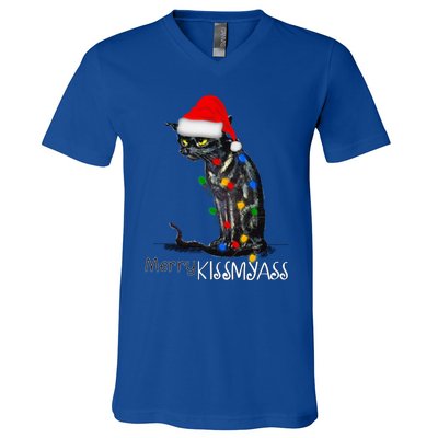 Funny Black Cat Merry Myass Xmas Pajamas Chritsmas Gift V-Neck T-Shirt