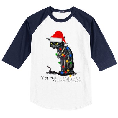 Funny Black Cat Merry Myass Xmas Pajamas Chritsmas Gift Baseball Sleeve Shirt