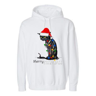 Funny Black Cat Merry Myass Xmas Pajamas Chritsmas Gift Garment-Dyed Fleece Hoodie