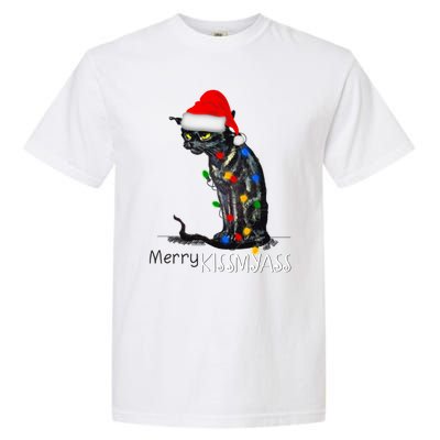 Funny Black Cat Merry Myass Xmas Pajamas Chritsmas Gift Garment-Dyed Heavyweight T-Shirt