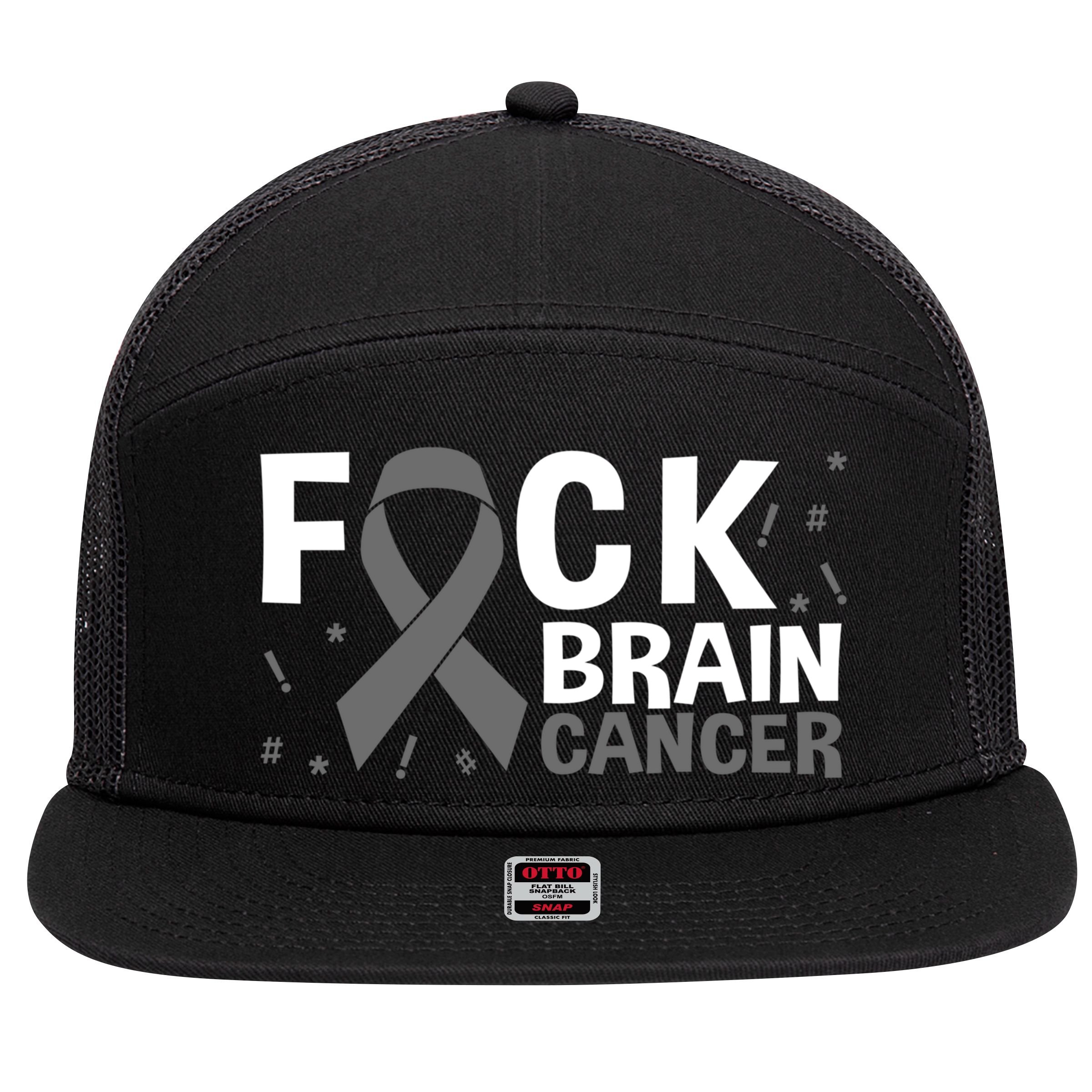 Fuck Brain Cancer Brain Tumor Gray Ribbon Gift 7 Panel Mesh Trucker Snapback Hat