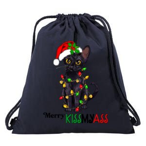 Funny Black Cat Merry Myass Xmas Pajamas Chritsmas Gift Drawstring Bag