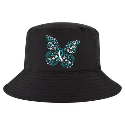Flower Butterfly Cervical Cancer Awareness Ribbon Gifts Cool Comfort Performance Bucket Hat