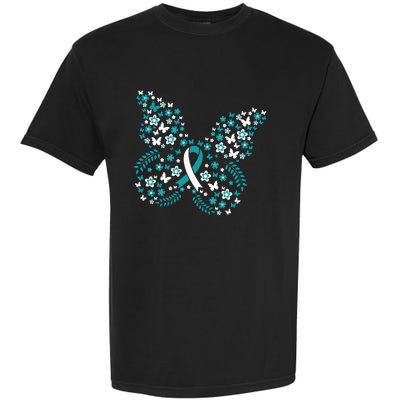 Flower Butterfly Cervical Cancer Awareness Ribbon Gifts Garment-Dyed Heavyweight T-Shirt